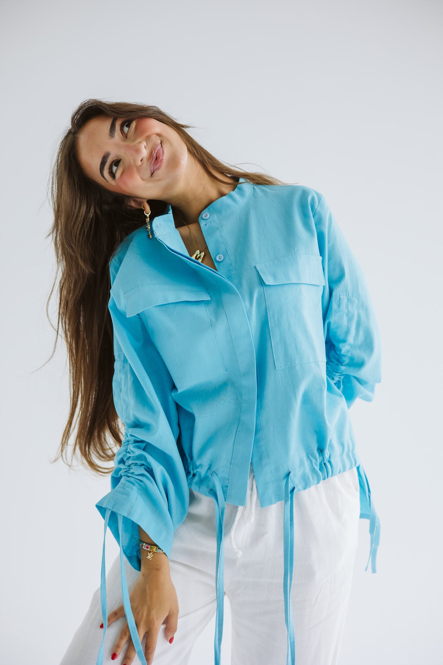 Pretty Fringes Linen Shirt - Turqoise