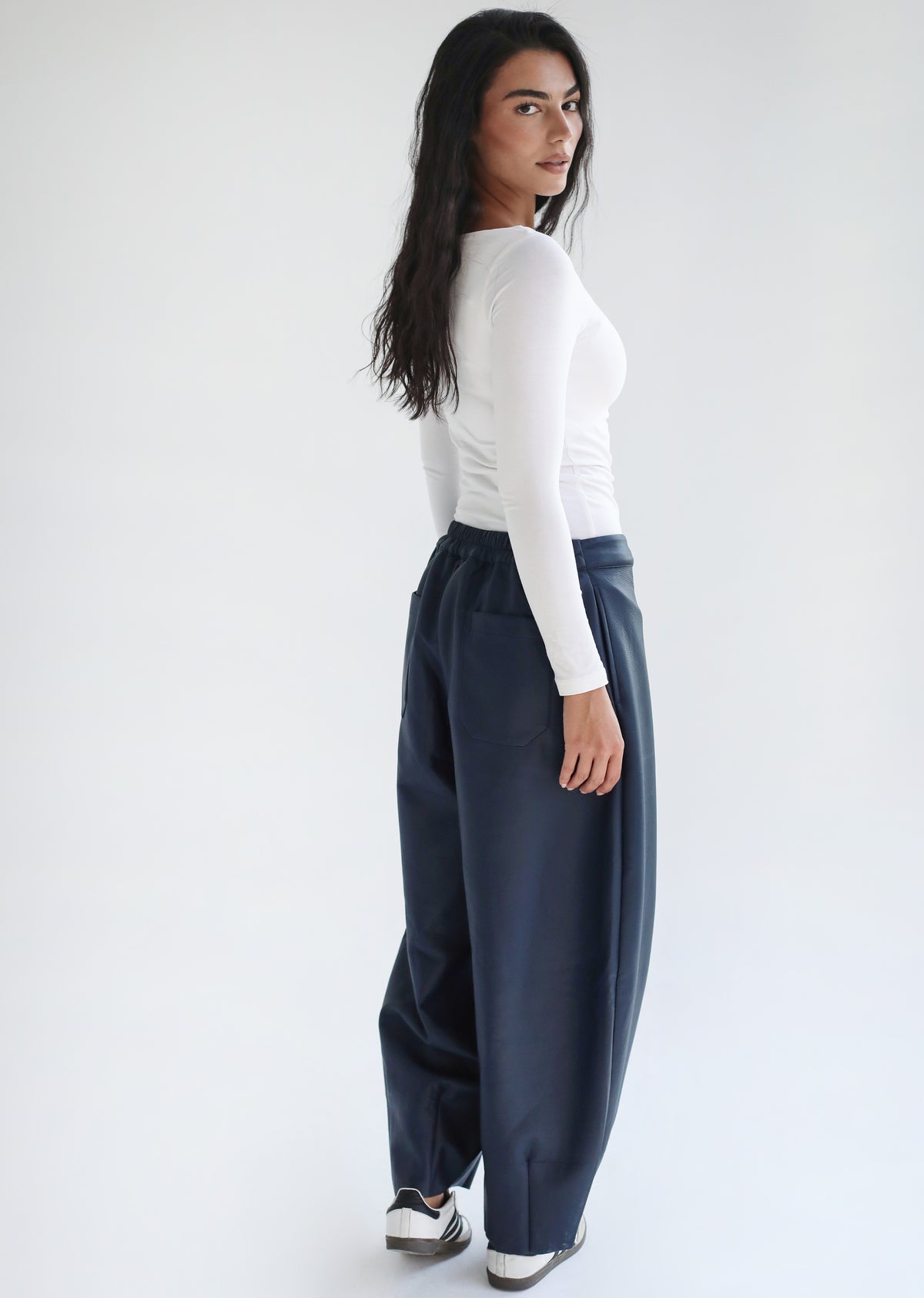 Essential Balloon Leather Pants - Navy