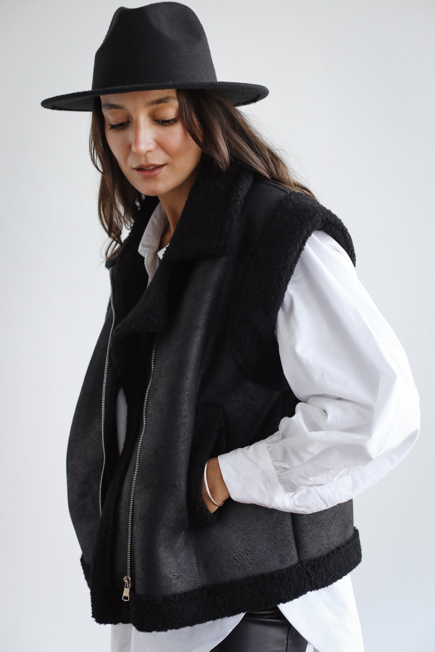 Snowflakes Leather Vest - Black