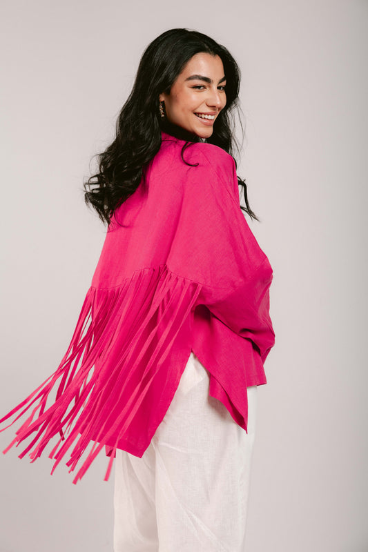 Summer Smiles Linen Top - Fuchsia