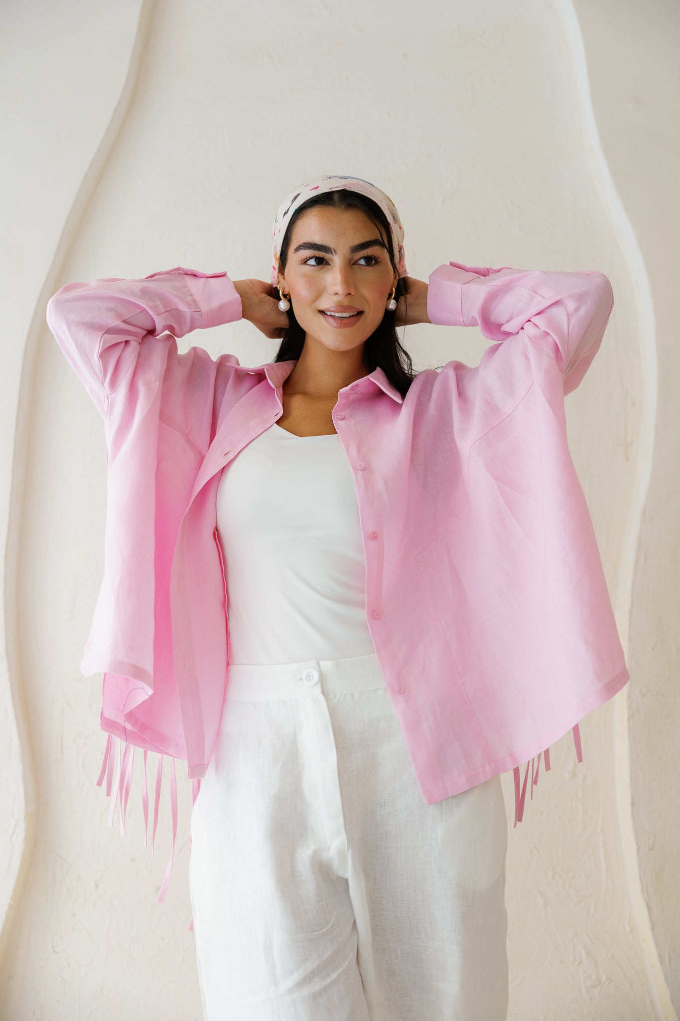 Summer Smiles Linen Top - Powder Pink