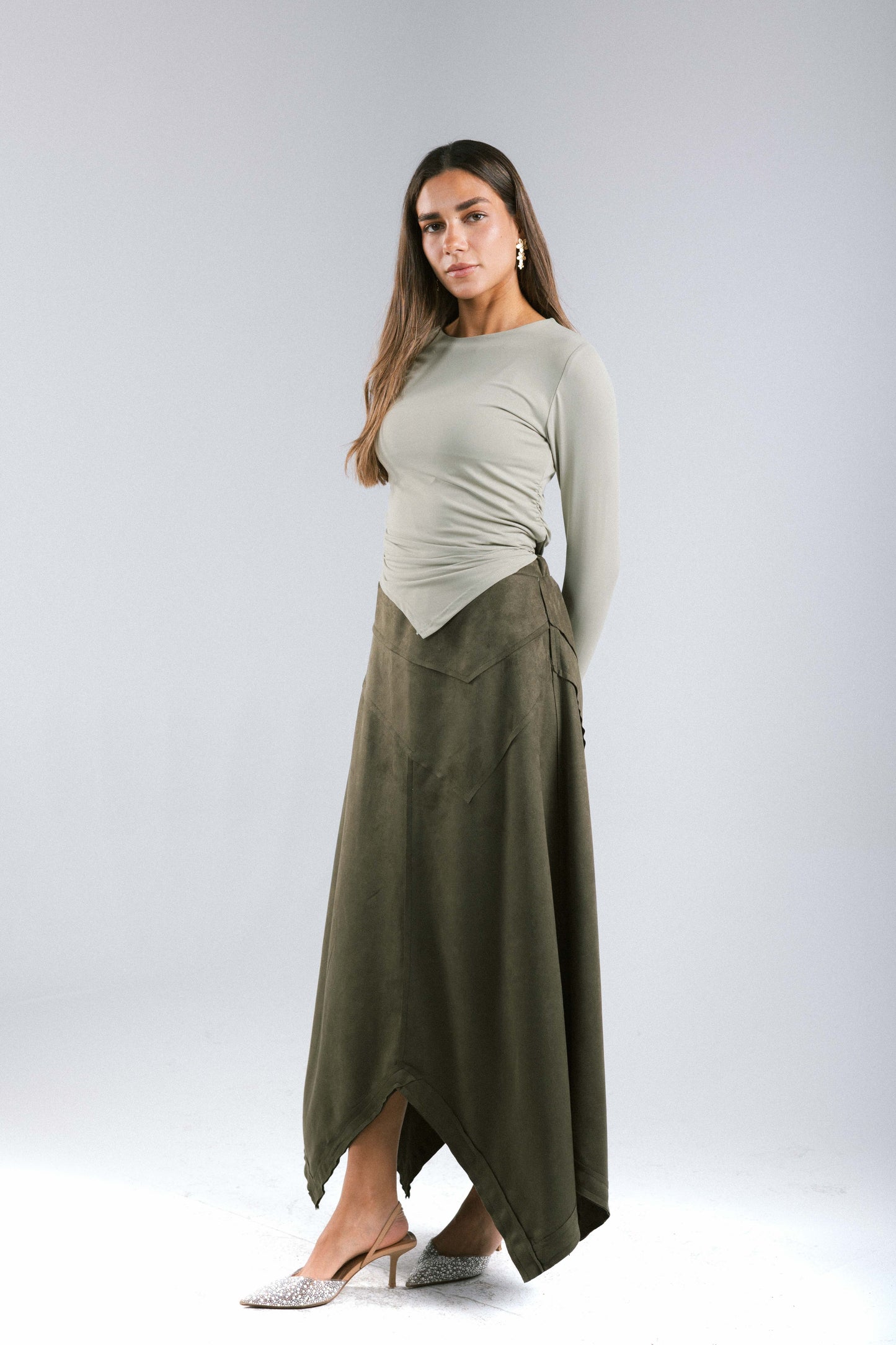 In Her Moment Suede Skirt - Olive