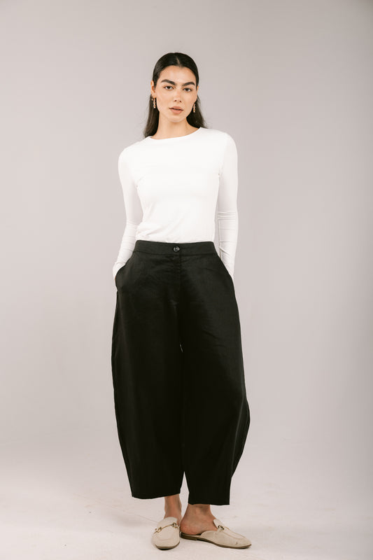 Essential Balloon Linen Pants - Black