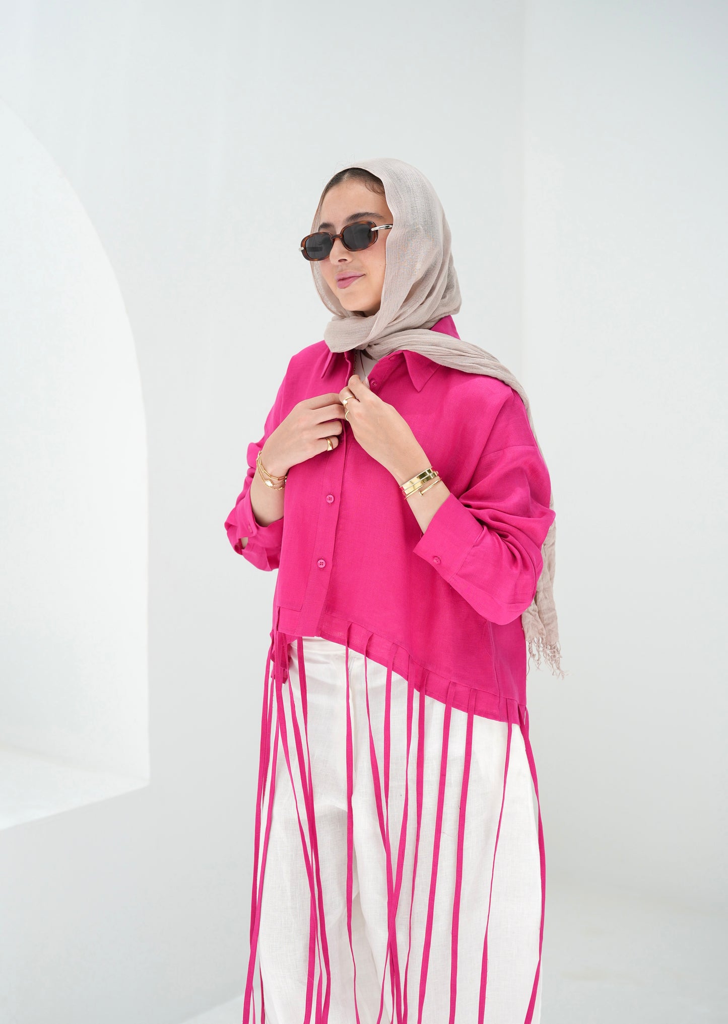 Girl’s Girl Linen Top - Fuchsia