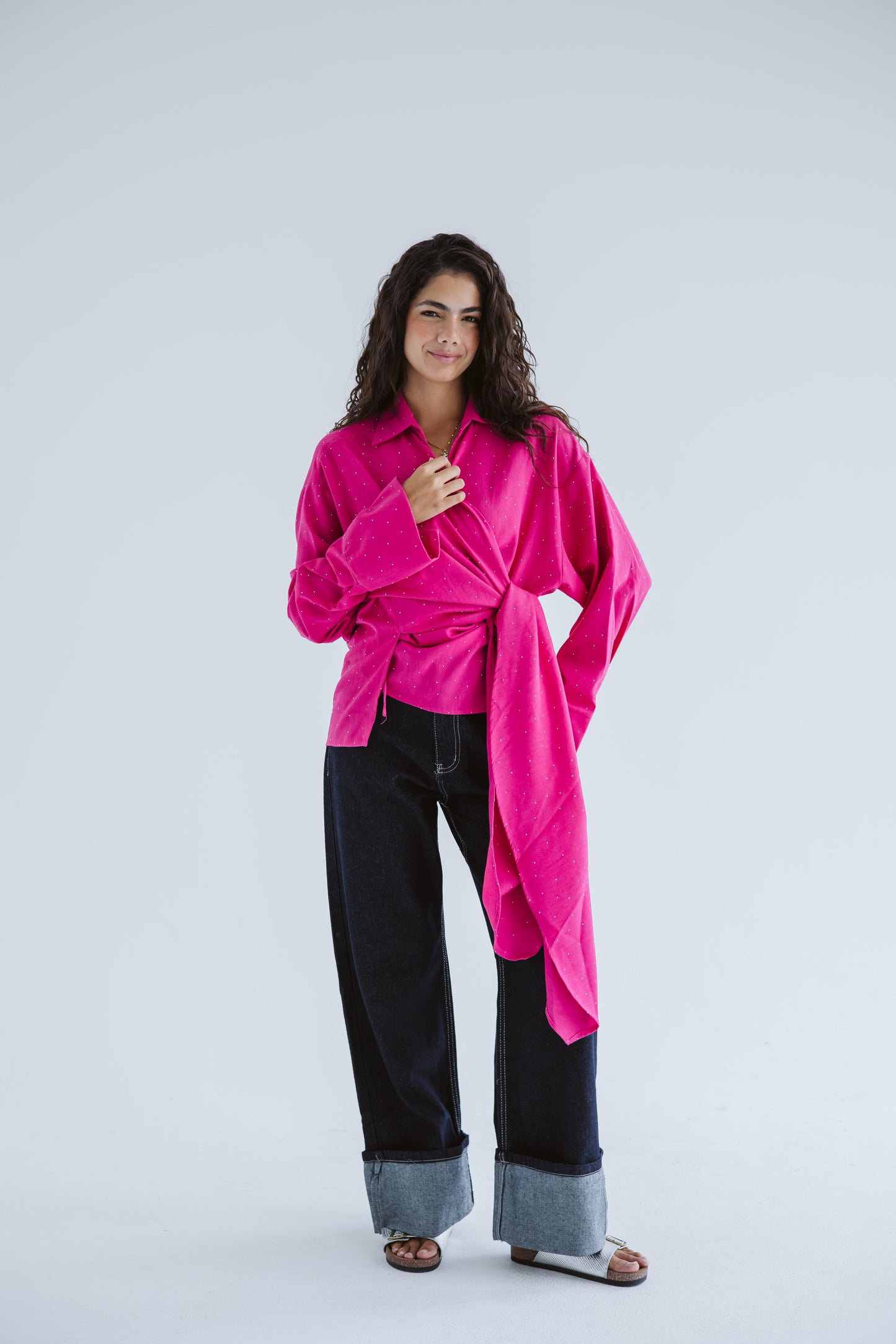 Studded Wrapped In A Dream Top - Fuchsia