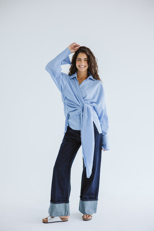 Studded Wrapped In A Dream Top - Cloud Blue