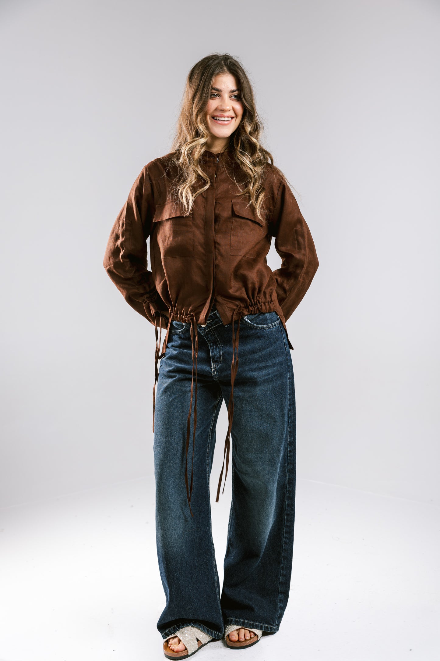 Pretty Fringes Linen Shirt - Brown