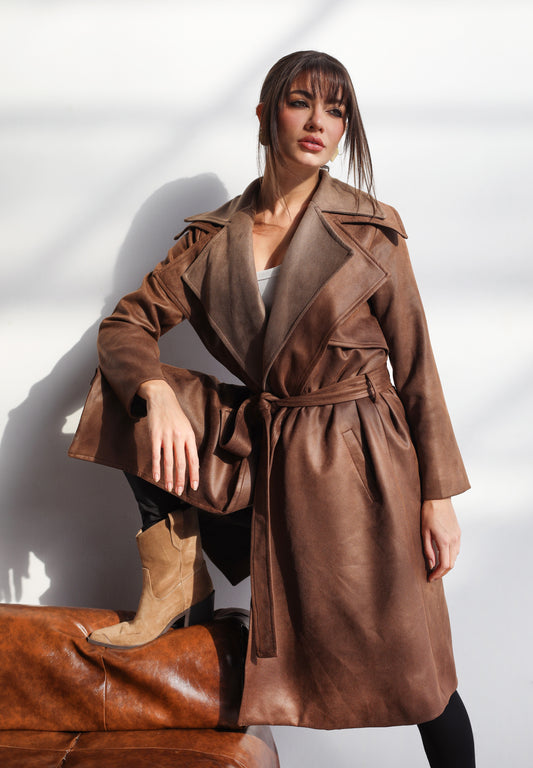 Warmer Winter Suede Coat - Cappuccino Brown