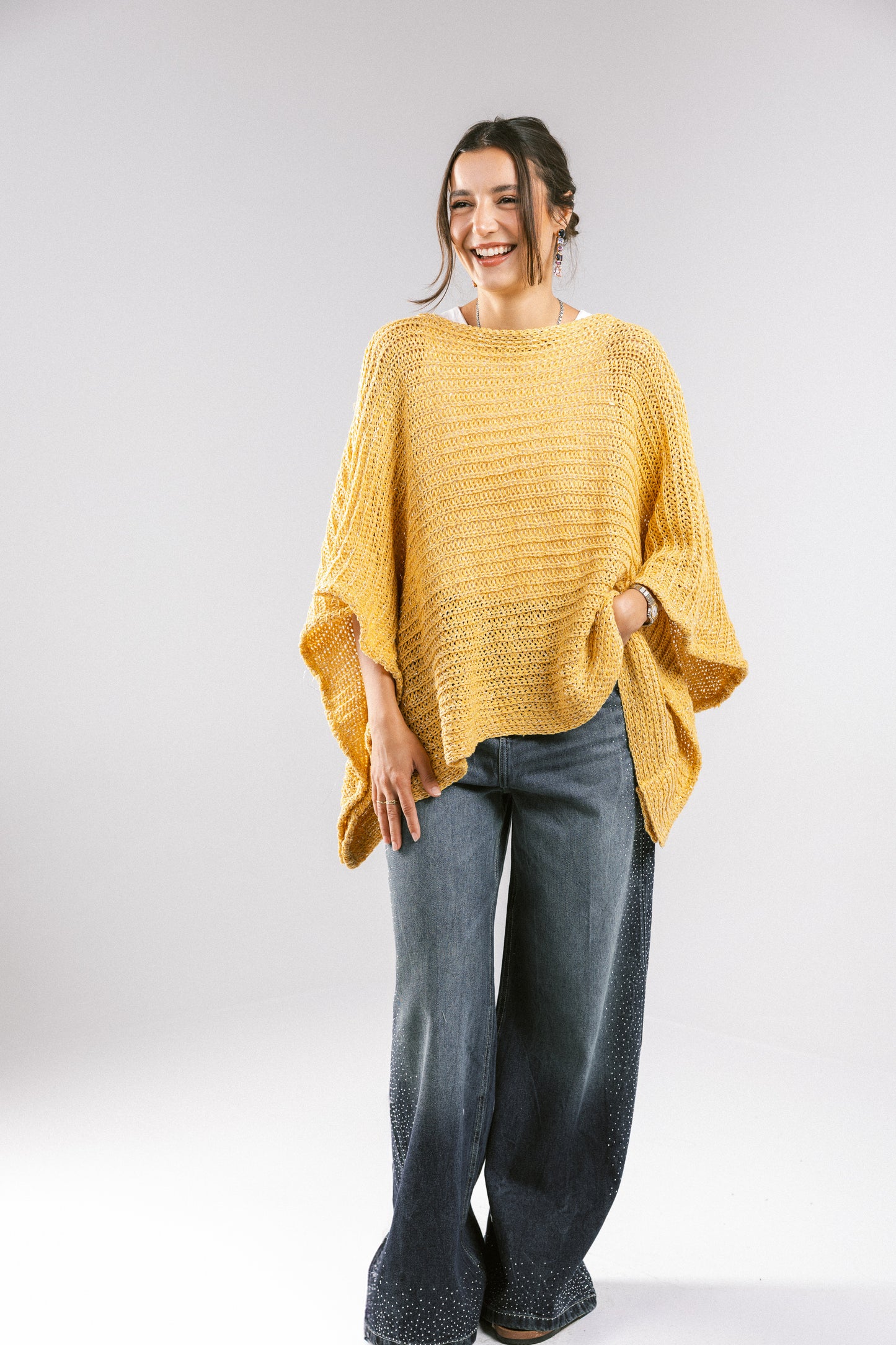 Seen At Sunset Crochet Cape in Yellow