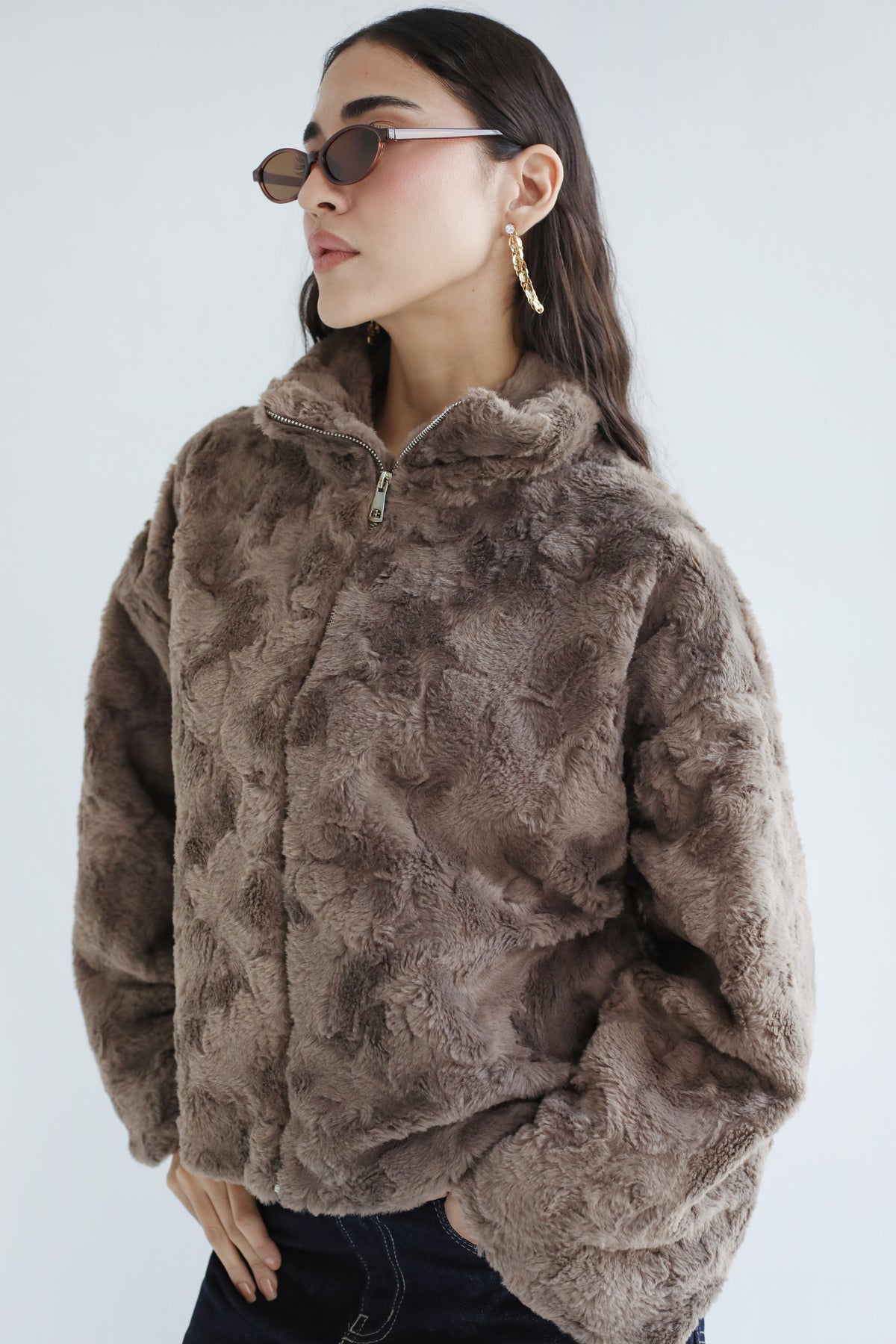 Mixed Feelings Fur Jacket in Taupe