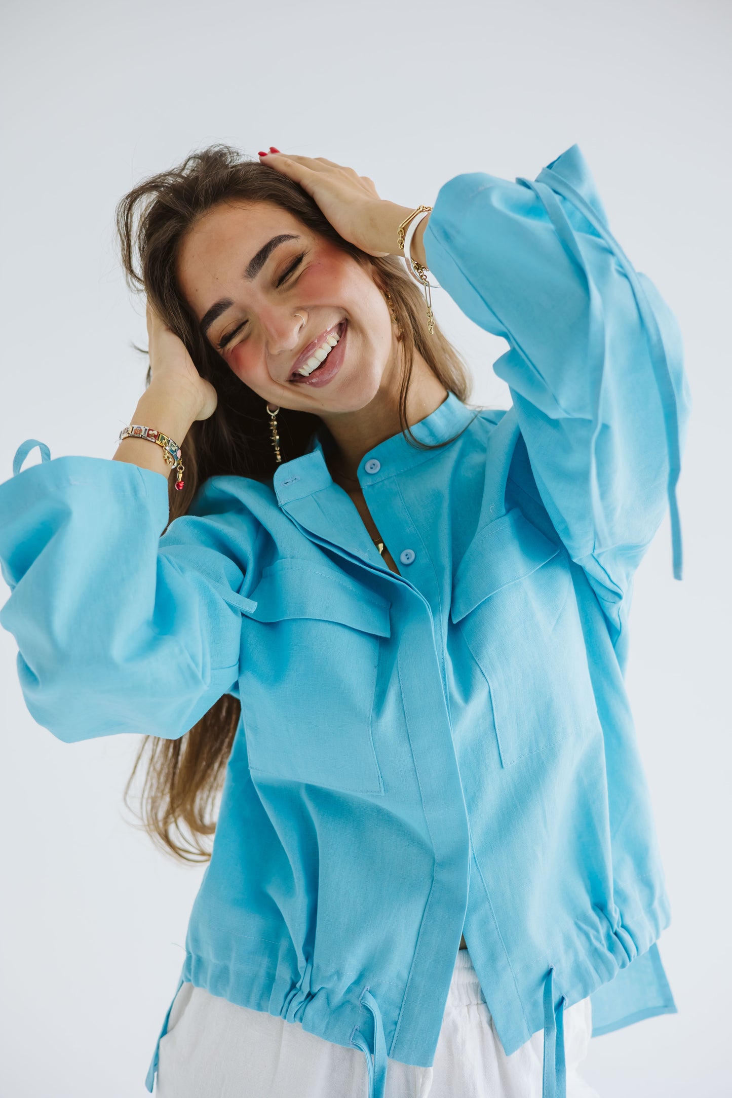 Pretty Fringes Linen Shirt - Turqoise