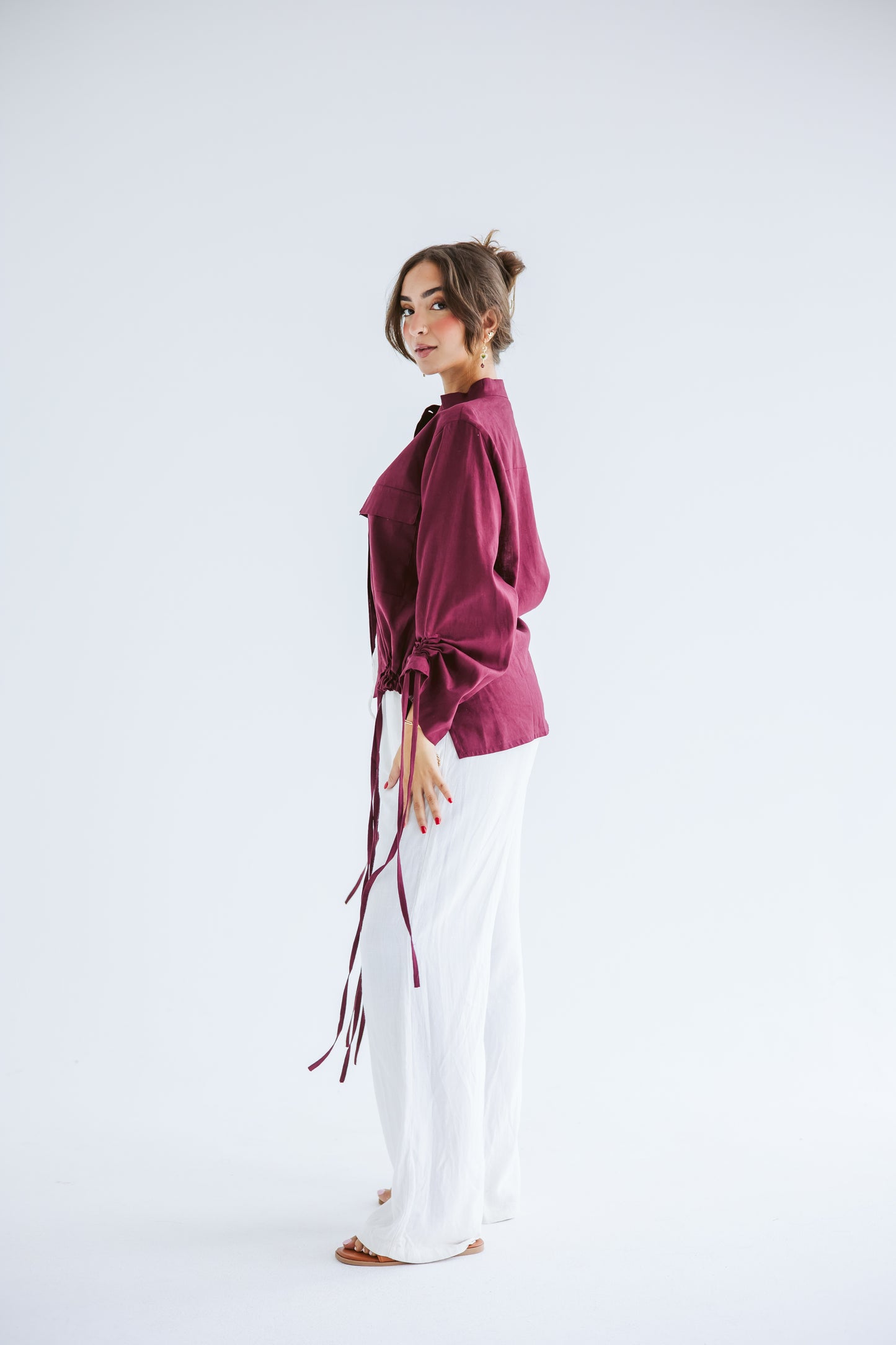 Pretty Fringes Linen Shirt - Burgundy