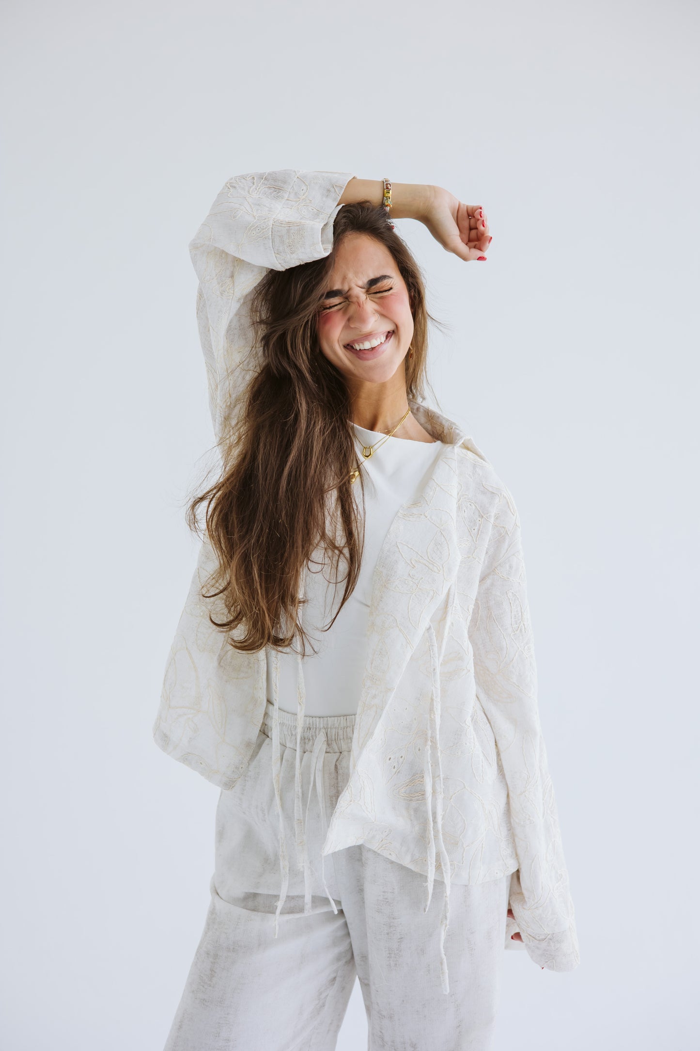 Salty Summer Embroidered Tie Top - Creme