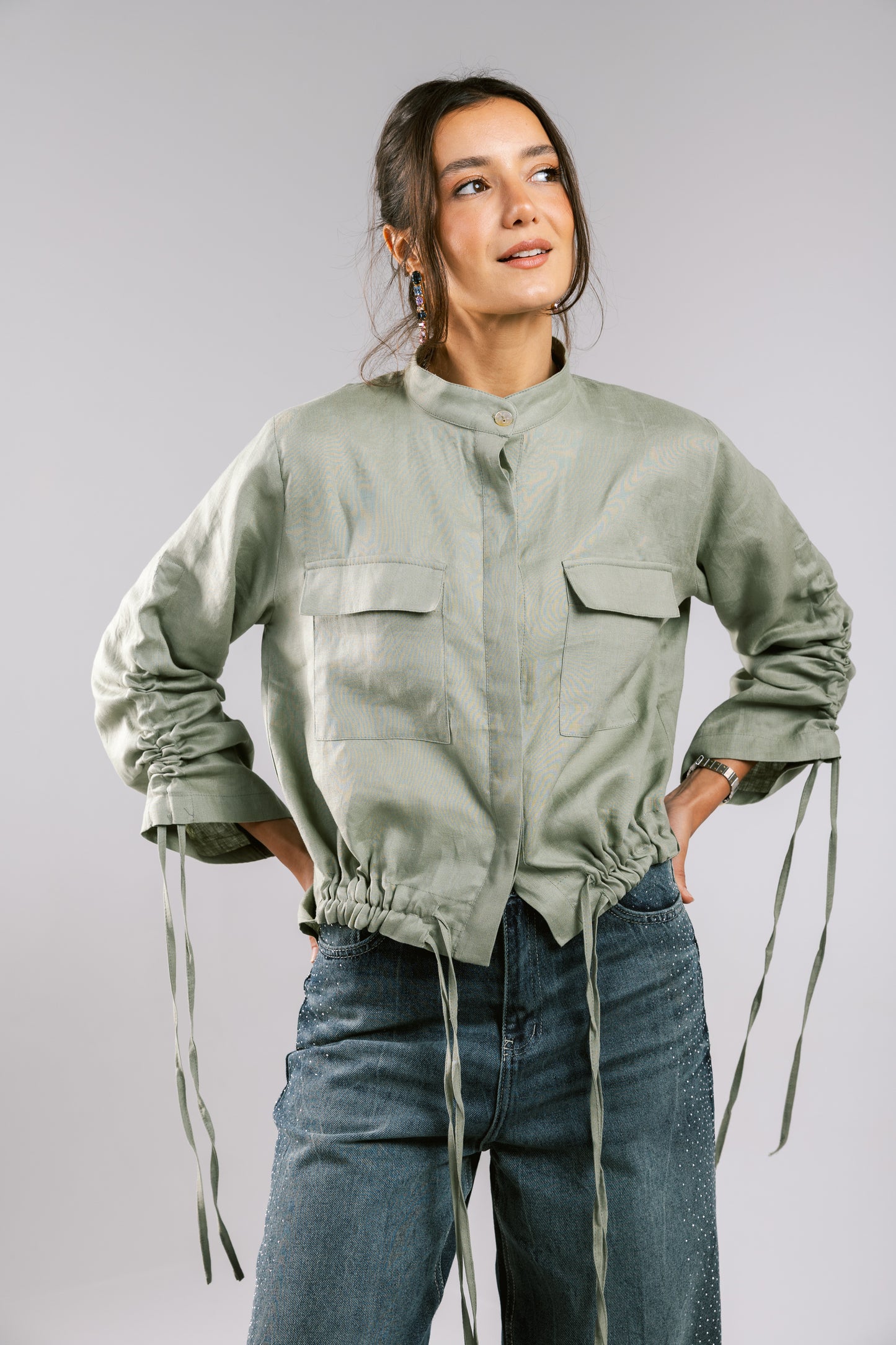 Pretty Fringes Linen Shirt - Mint