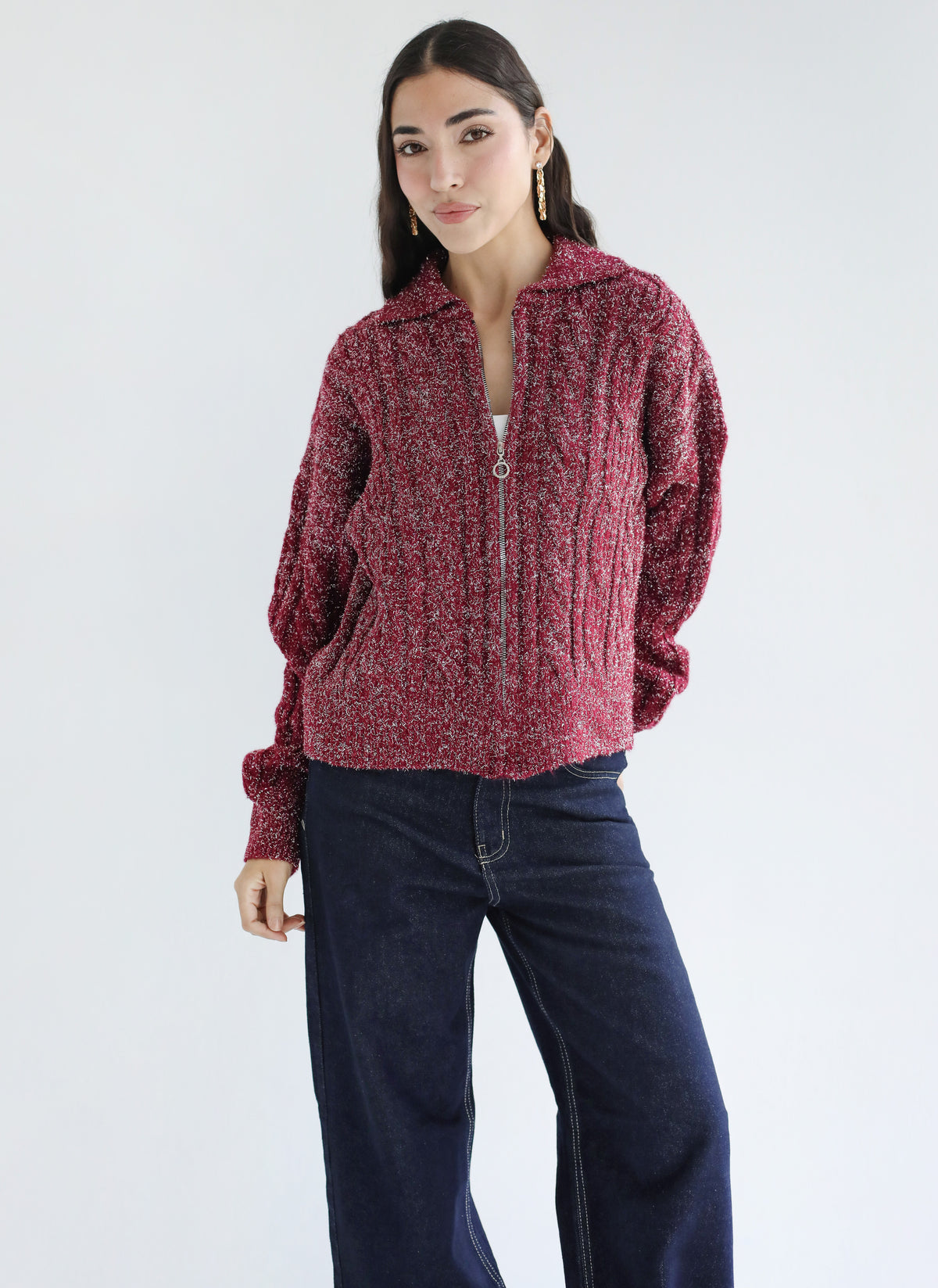 Too good to take off knit sweater - Burgundy