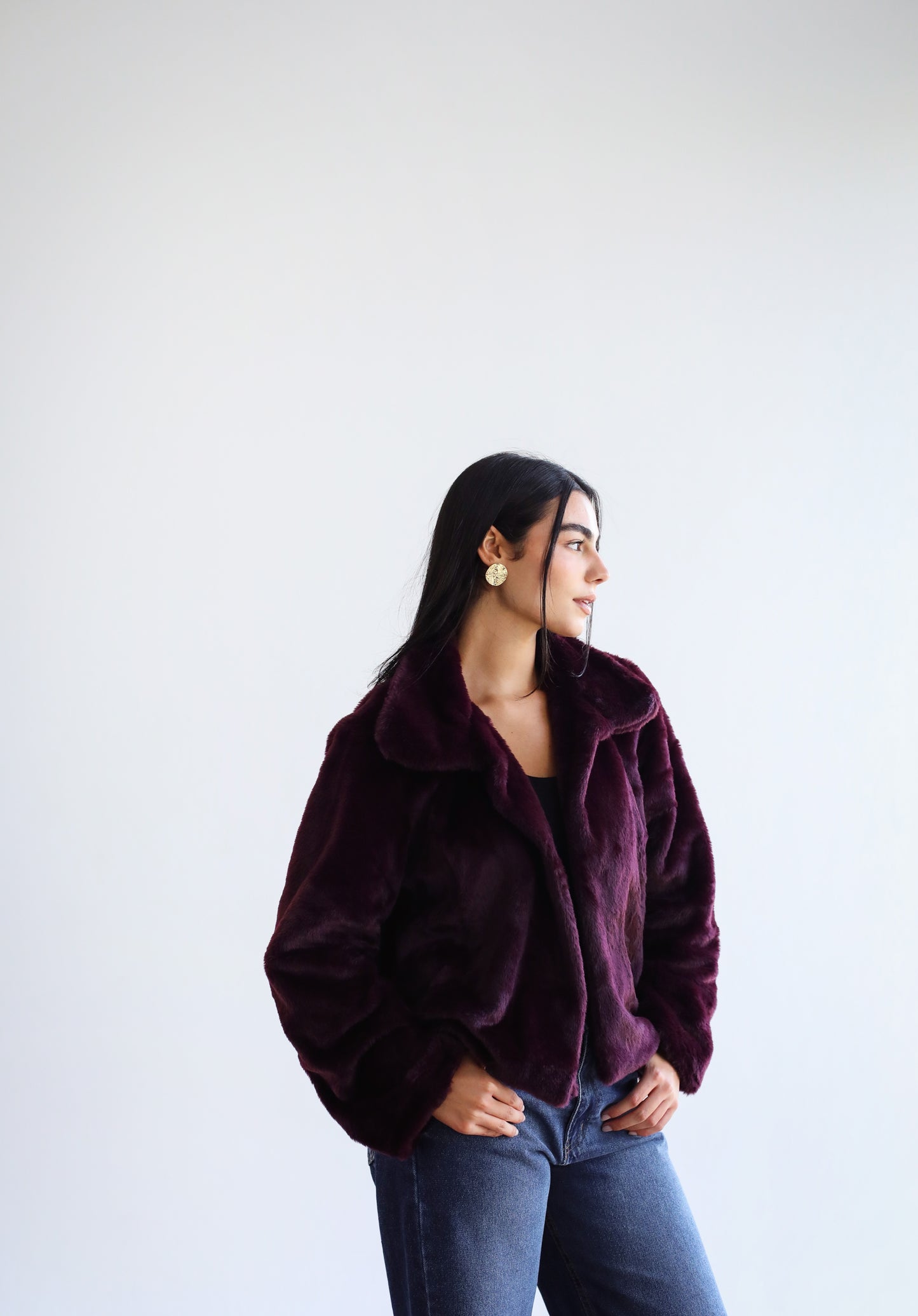Stunner Faux Fur Jacket - Burgundy