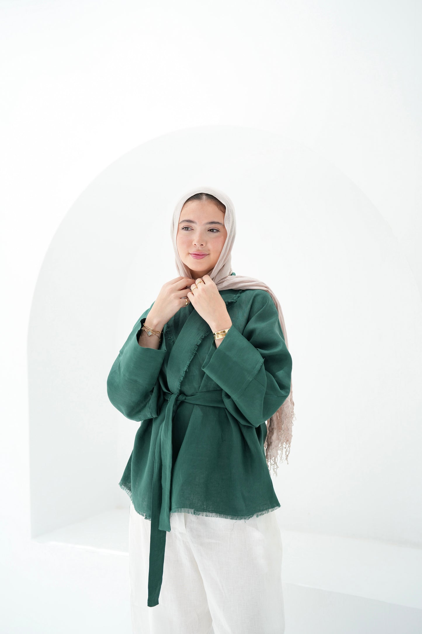 Sun Chaser Linen Cardigan - Emerald Green
