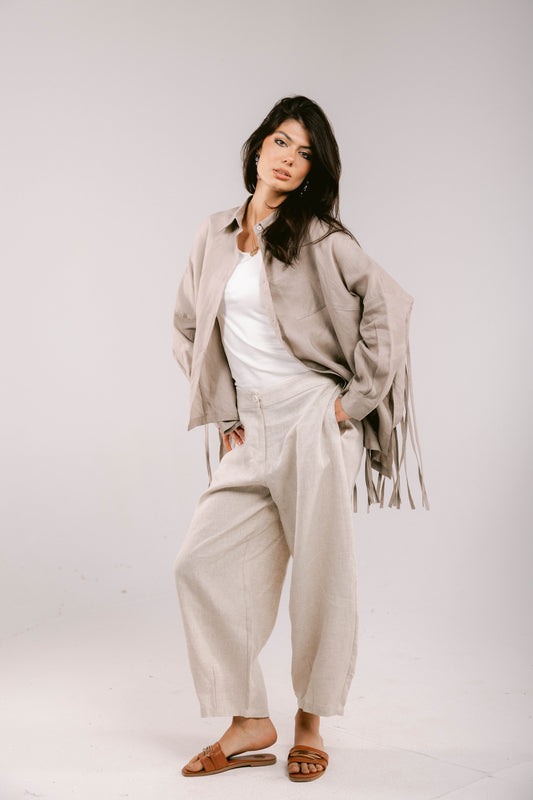 Summer Smiles Linen Top - Taupe
