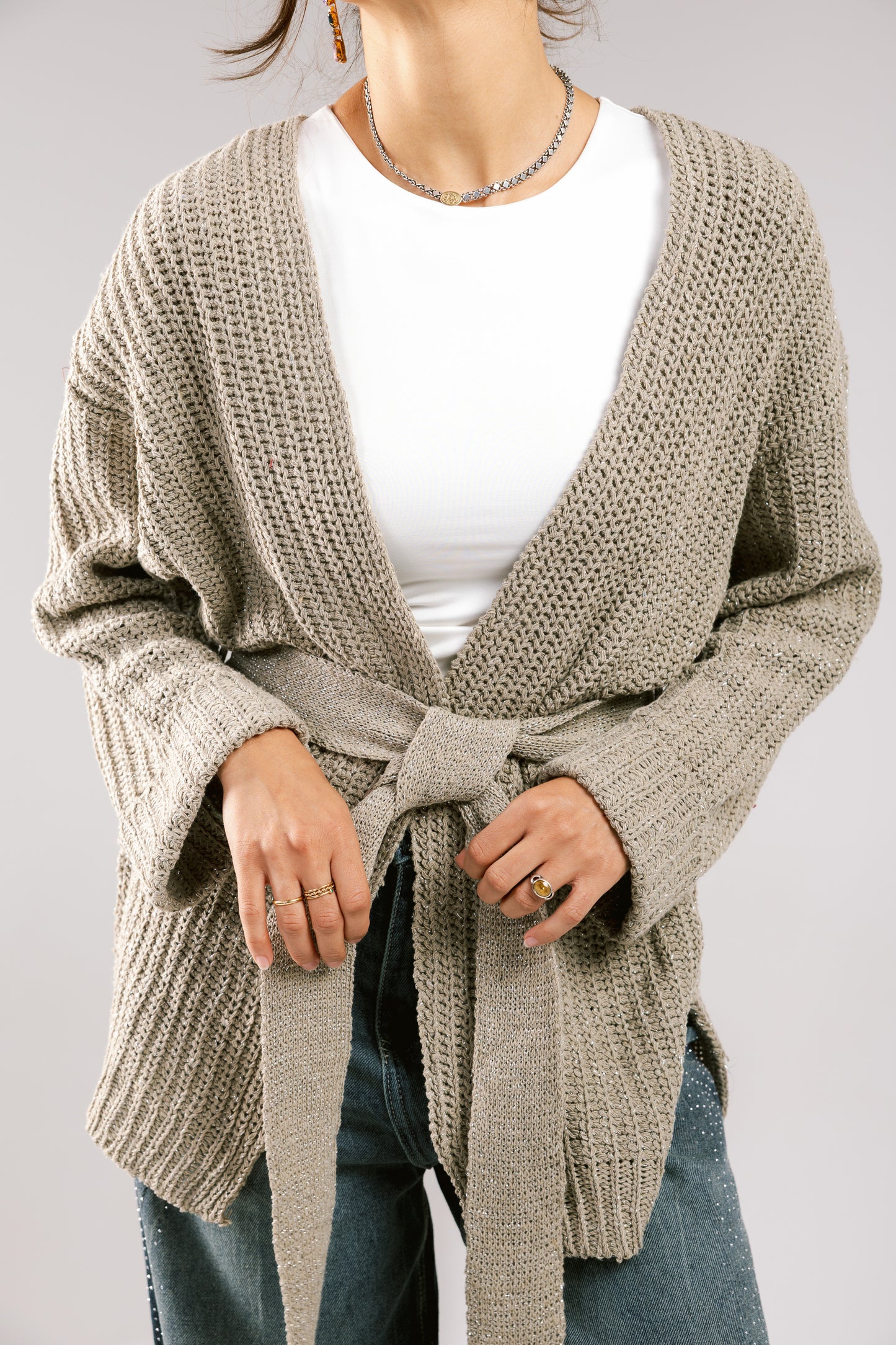 Crystal Skies Crochet Cardigan - Taupe
