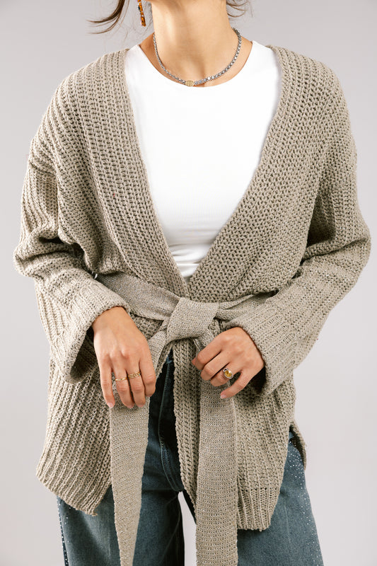 Crystal Skies Crochet Cardigan - Taupe