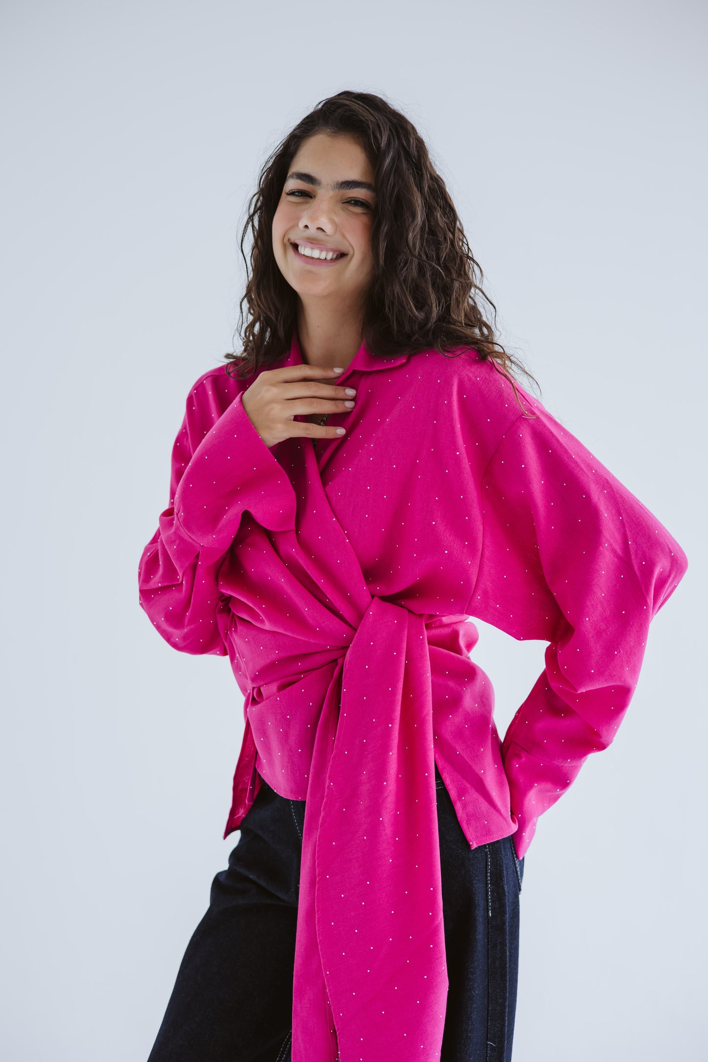 Studded Wrapped In A Dream Top - Fuchsia