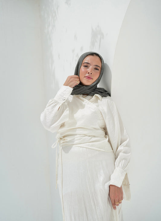Shimmery Wrap Top - White