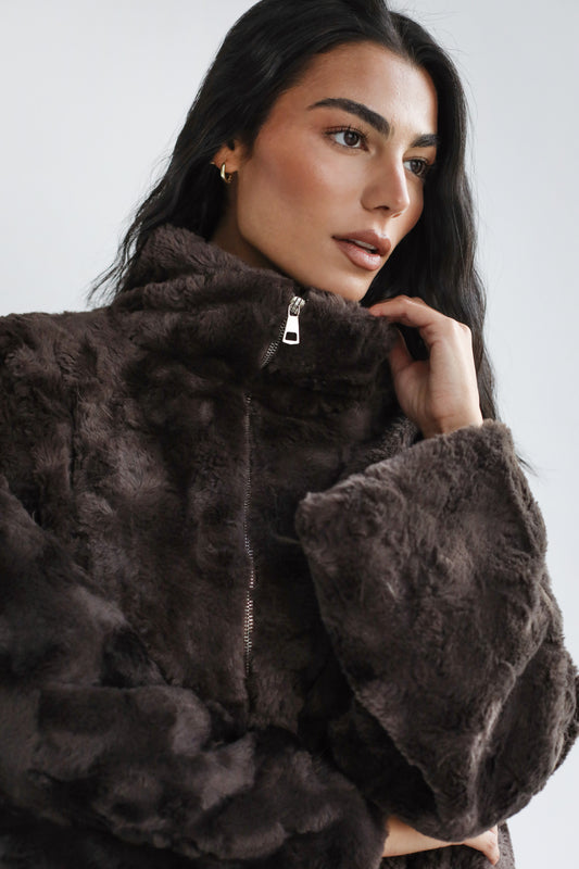 Mixed Feelings Fur Jacket in Brown
