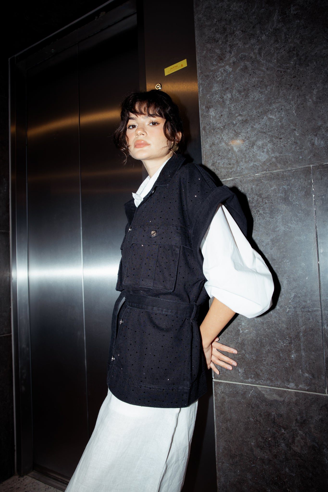 Shine On Denim Vest - Black