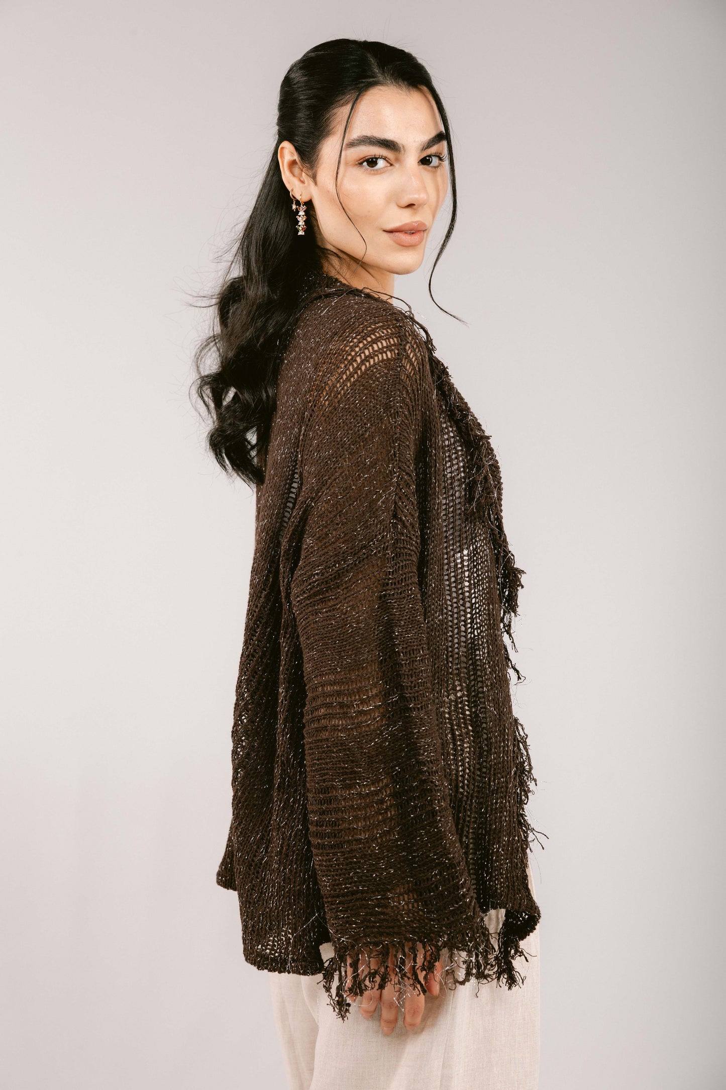 Brighter Days Crochet Cardigan - Brown