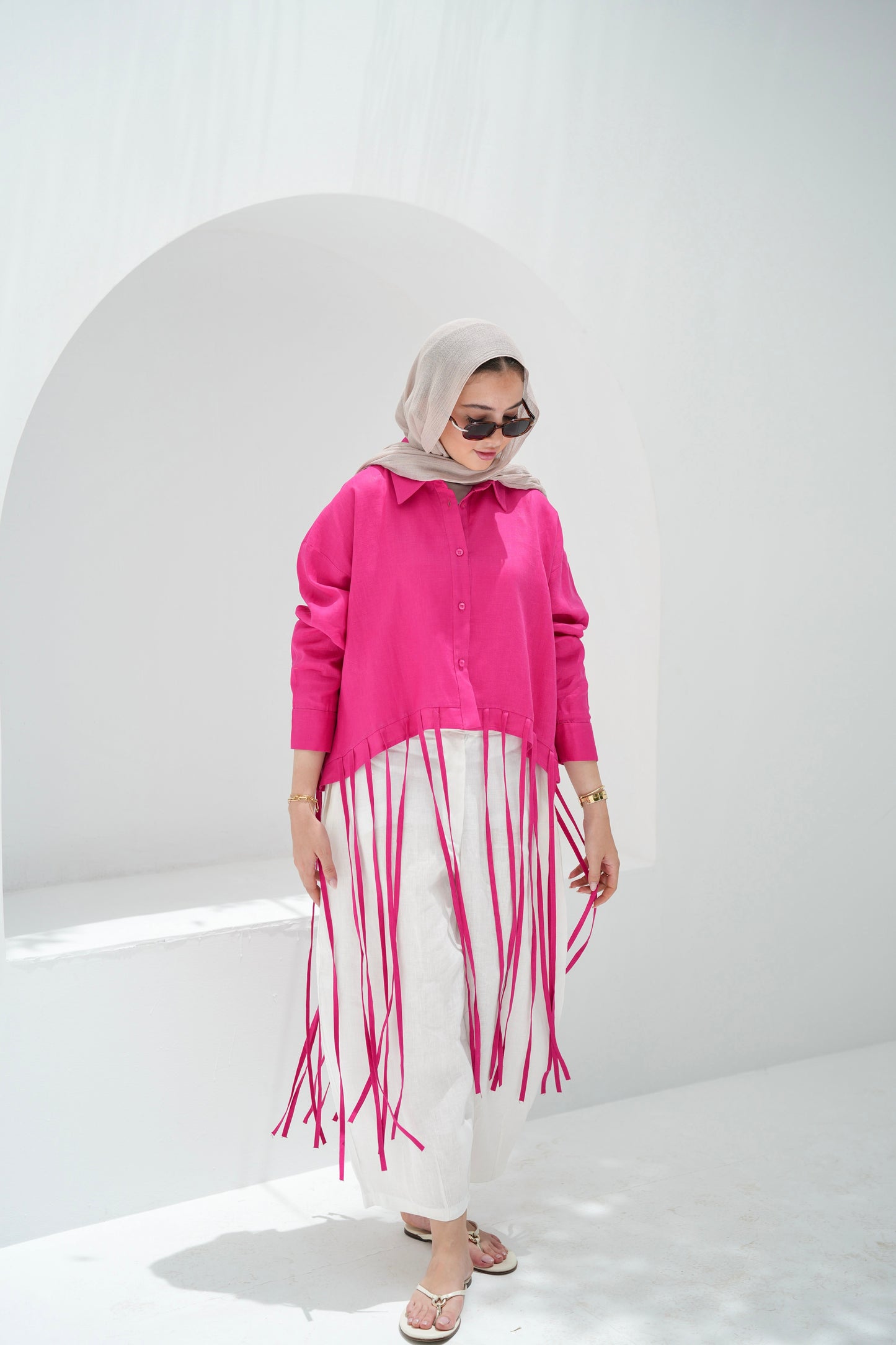 Girl’s Girl Linen Top - Fuchsia