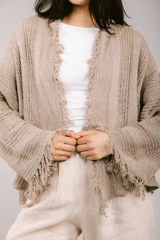 Brighter Days Crochet Cardigan - Taupe
