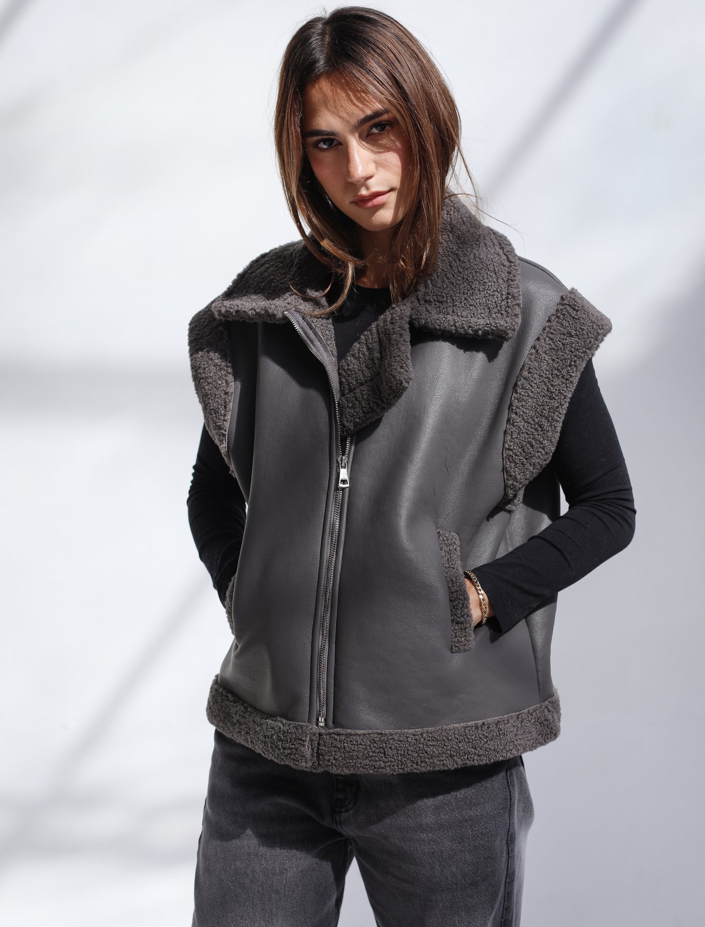 Snowflakes Leather Vest - Grey