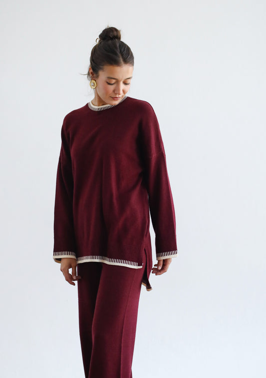 Minding My Business Knit Set - Burgundy