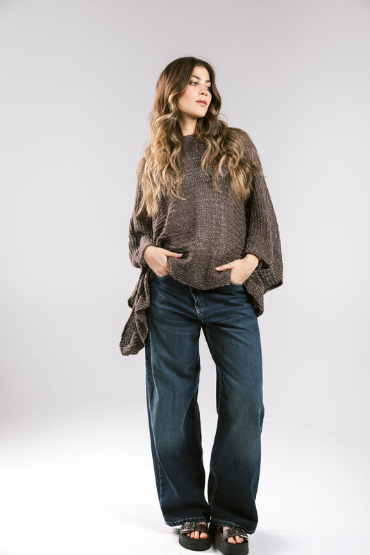 Seen At Sunset Crochet Cape in Brown