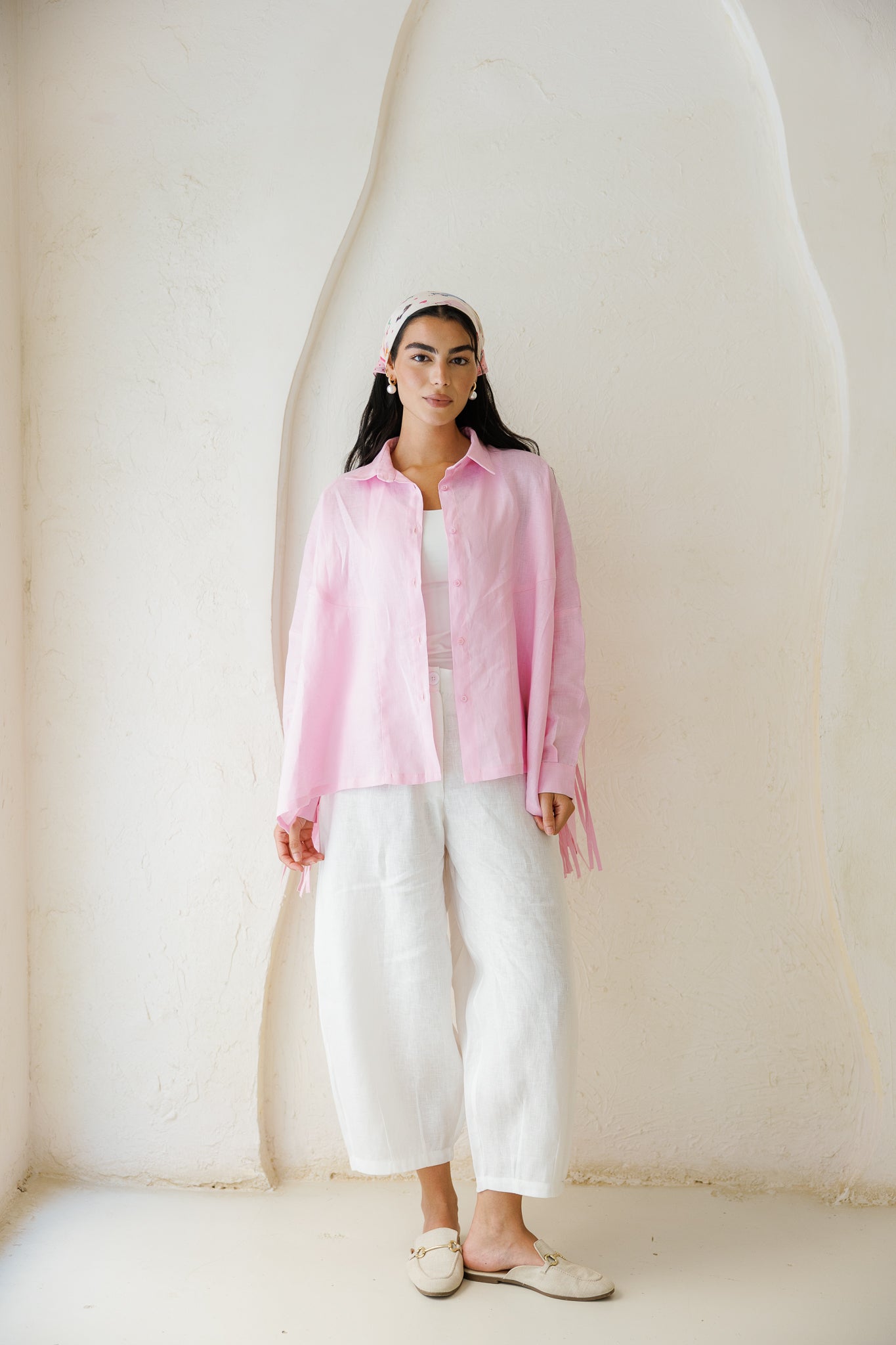 Summer Smiles Linen Top - Powder Pink