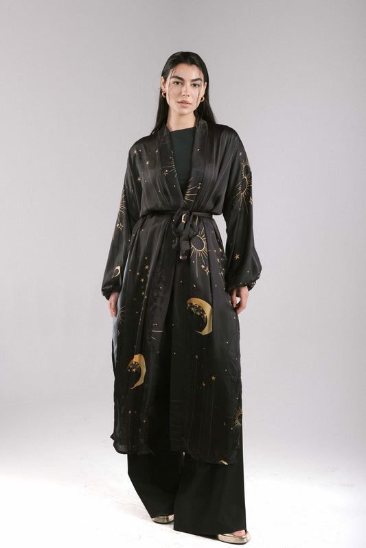 All Stars Satin Kimono in Black