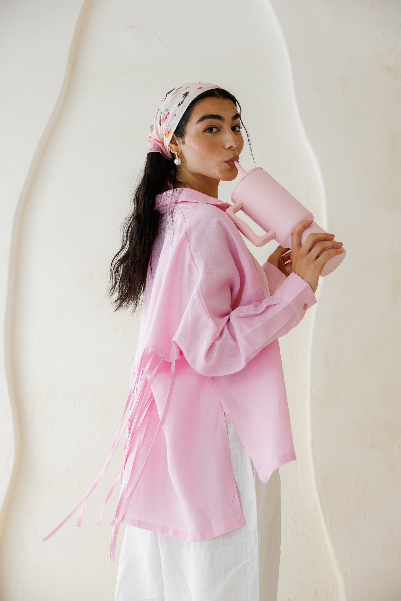 Summer Smiles Linen Top - Powder Pink