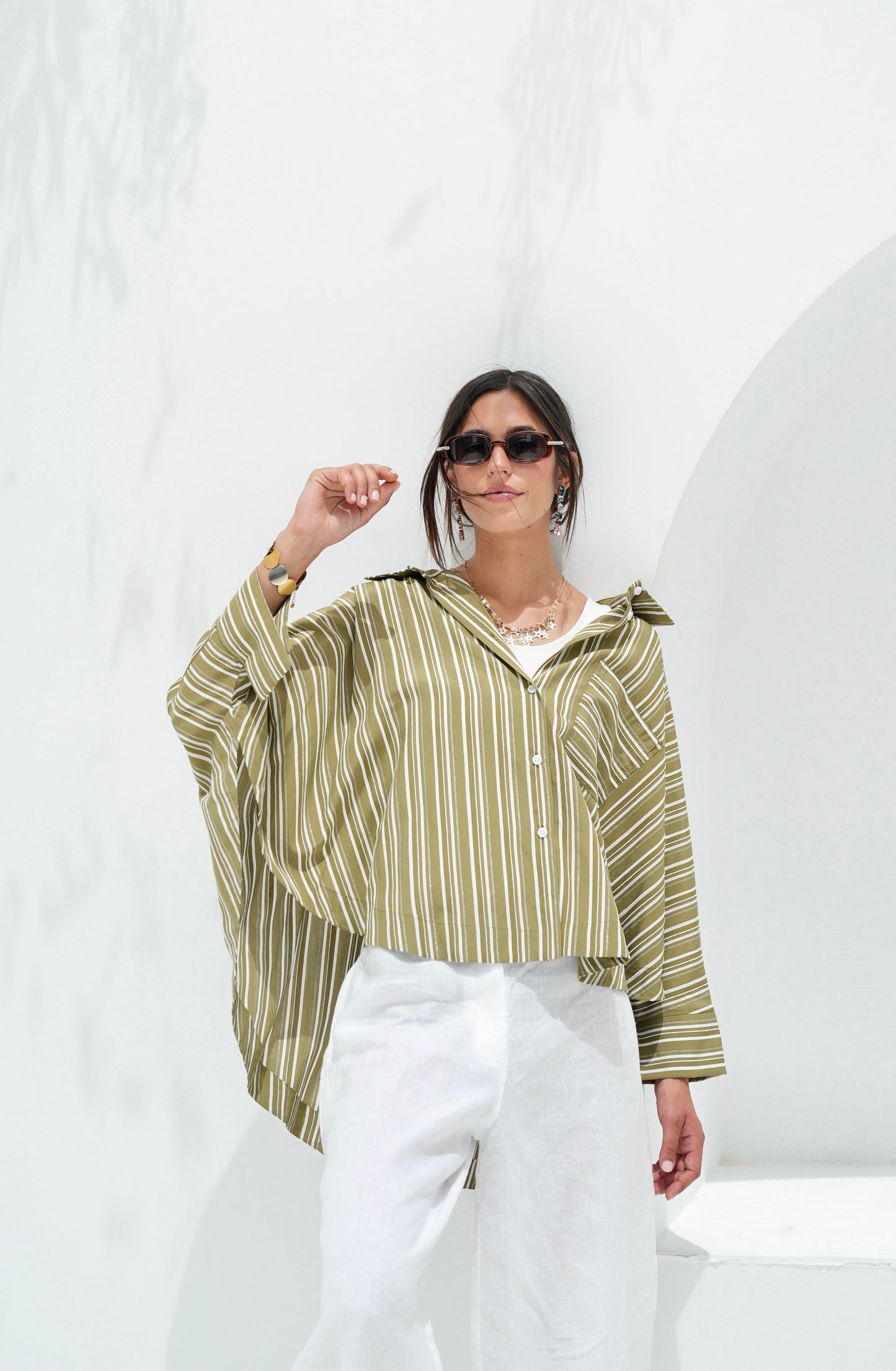 Over The Rainbow Striped Shirt - Olive