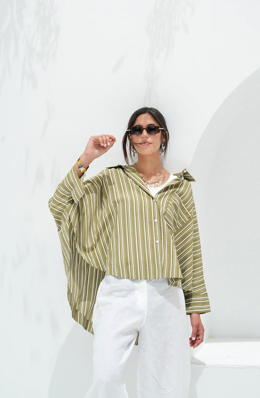 Over The Rainbow Striped Shirt - Olive