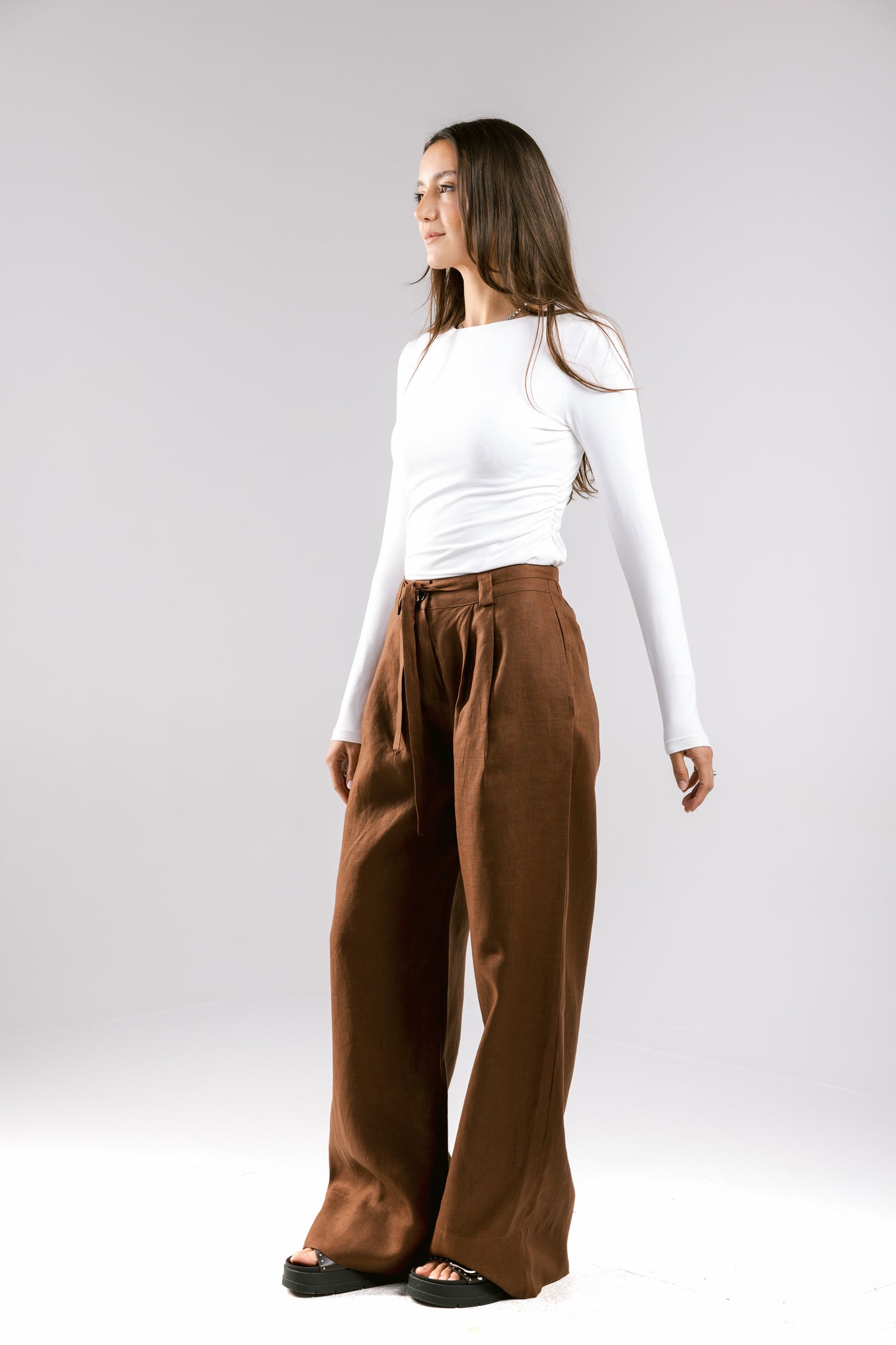The Pleated Breeze Linen Pants - Brown