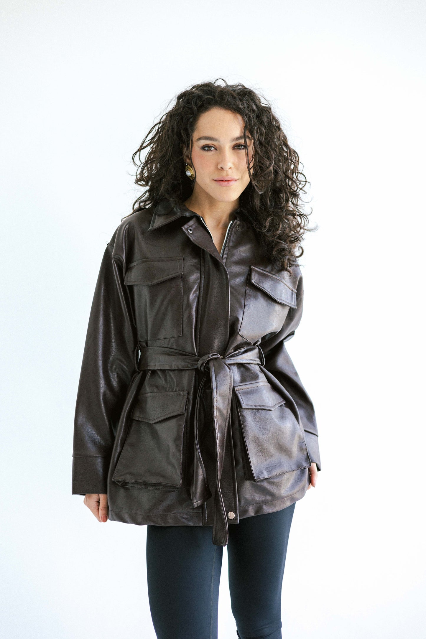 Fearless Belted Leather Jacket - Brown