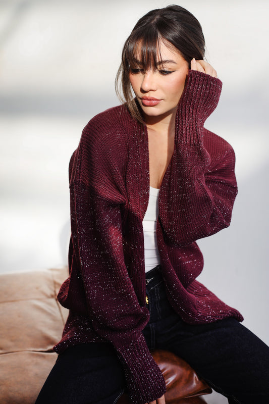 Dreamy Days Knit Cardigan - Shimmer Burgundy
