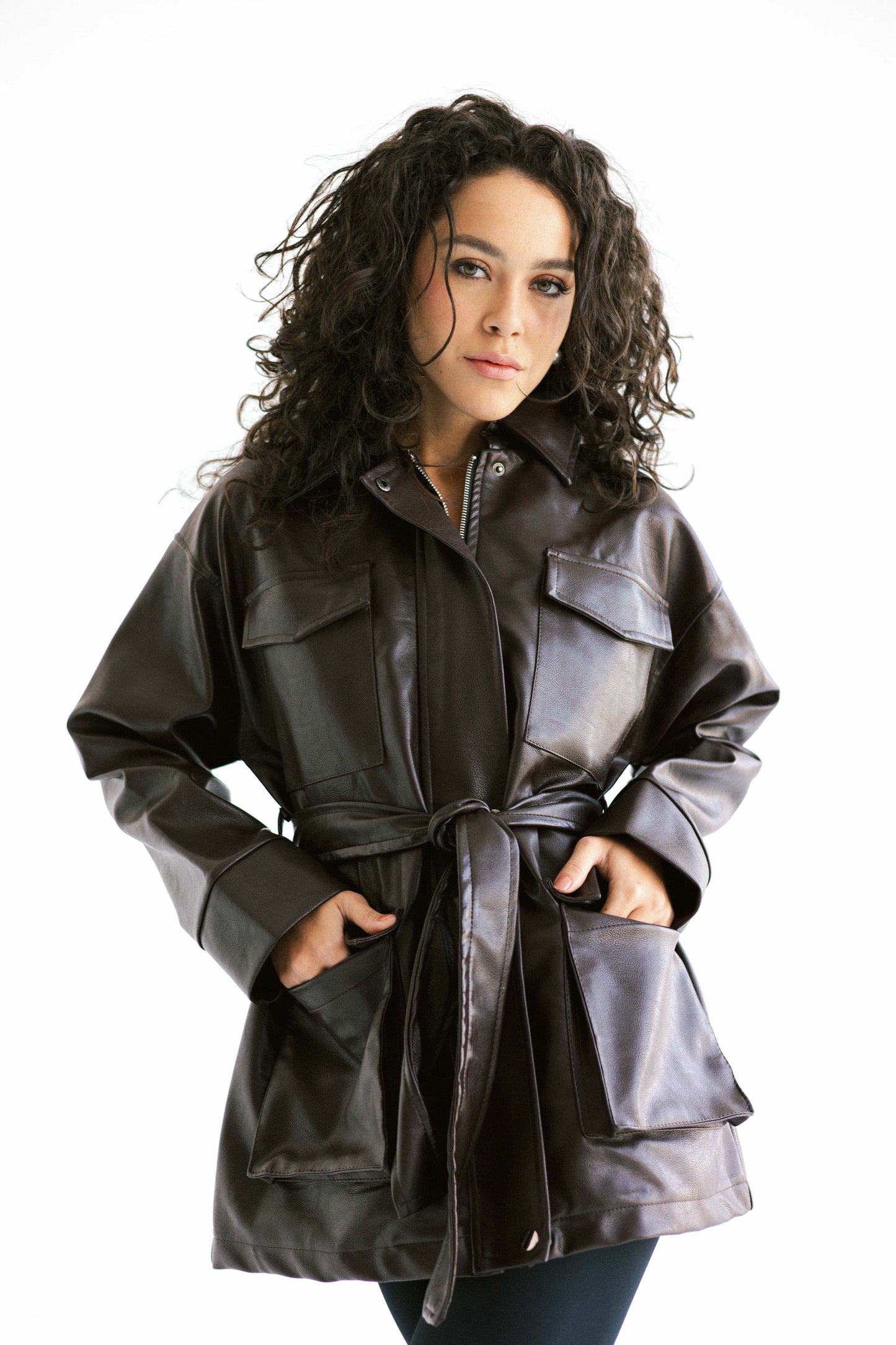 Fearless Belted Leather Jacket - Brown