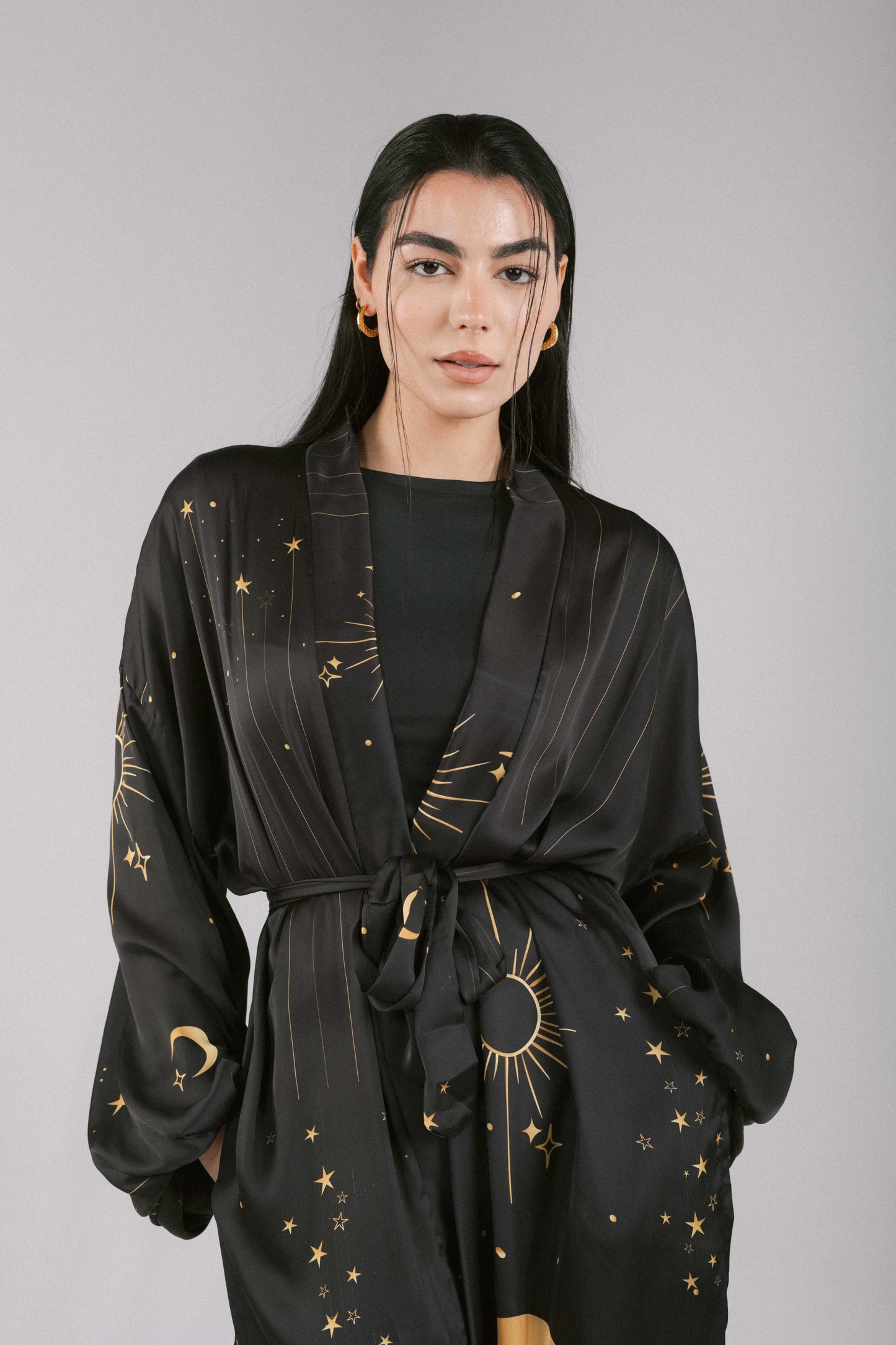 All Stars Satin Kimono in Black