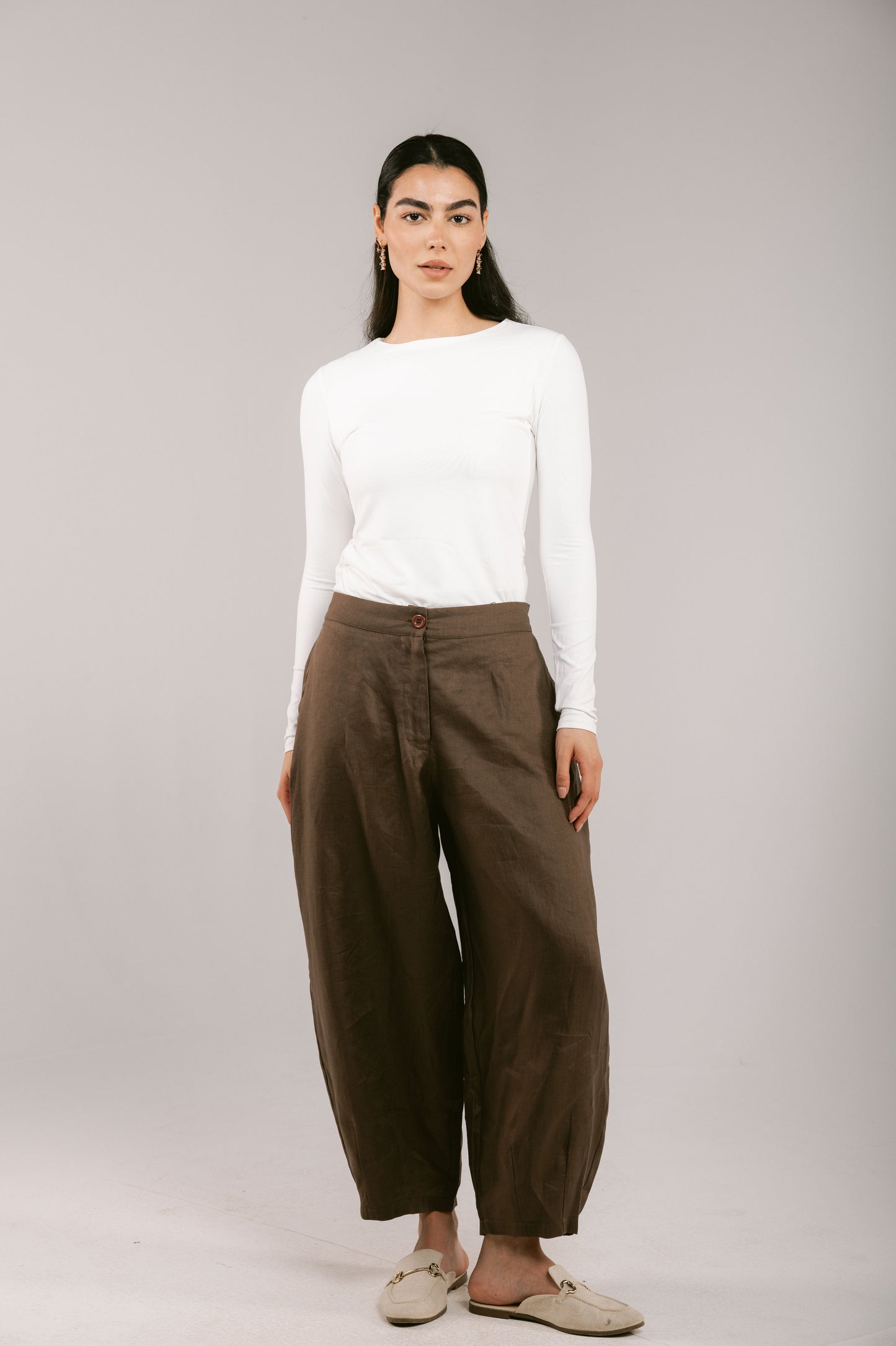 Essential Balloon Linen Pants - Brown