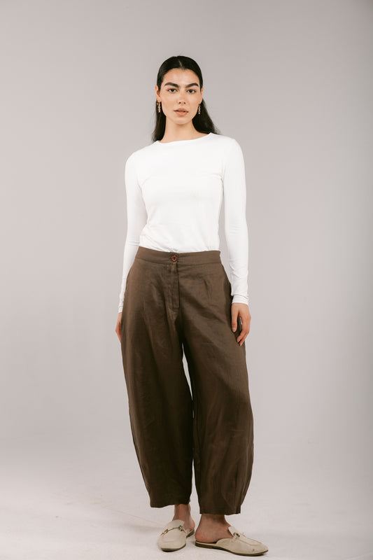 Essential Balloon Linen Pants - Brown