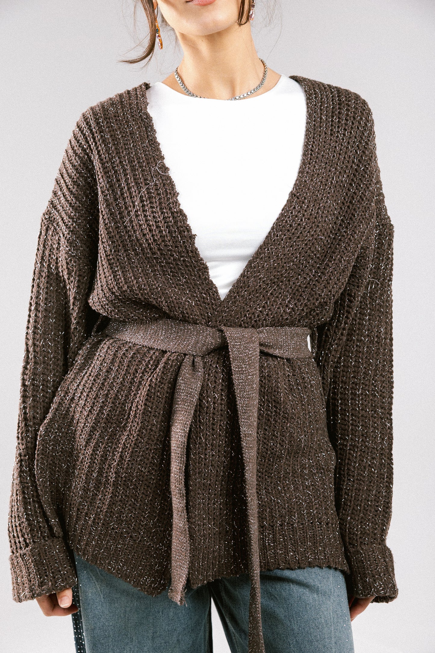 Crystal Skies Crochet Cardigan - Brown