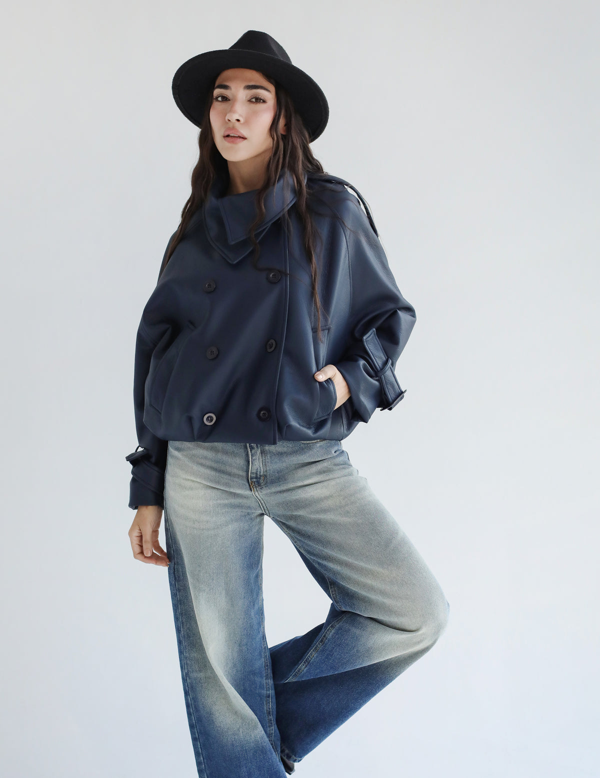 Instant Attraction Leather Jacket - Navy
