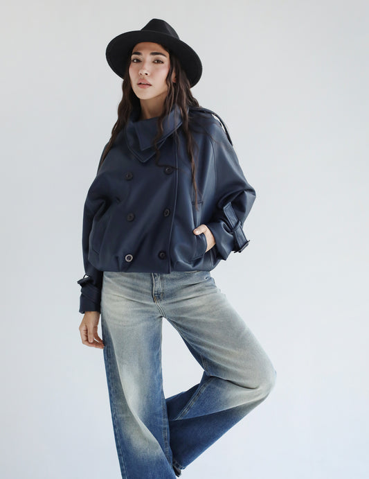 Instant Attraction Leather Jacket - Navy