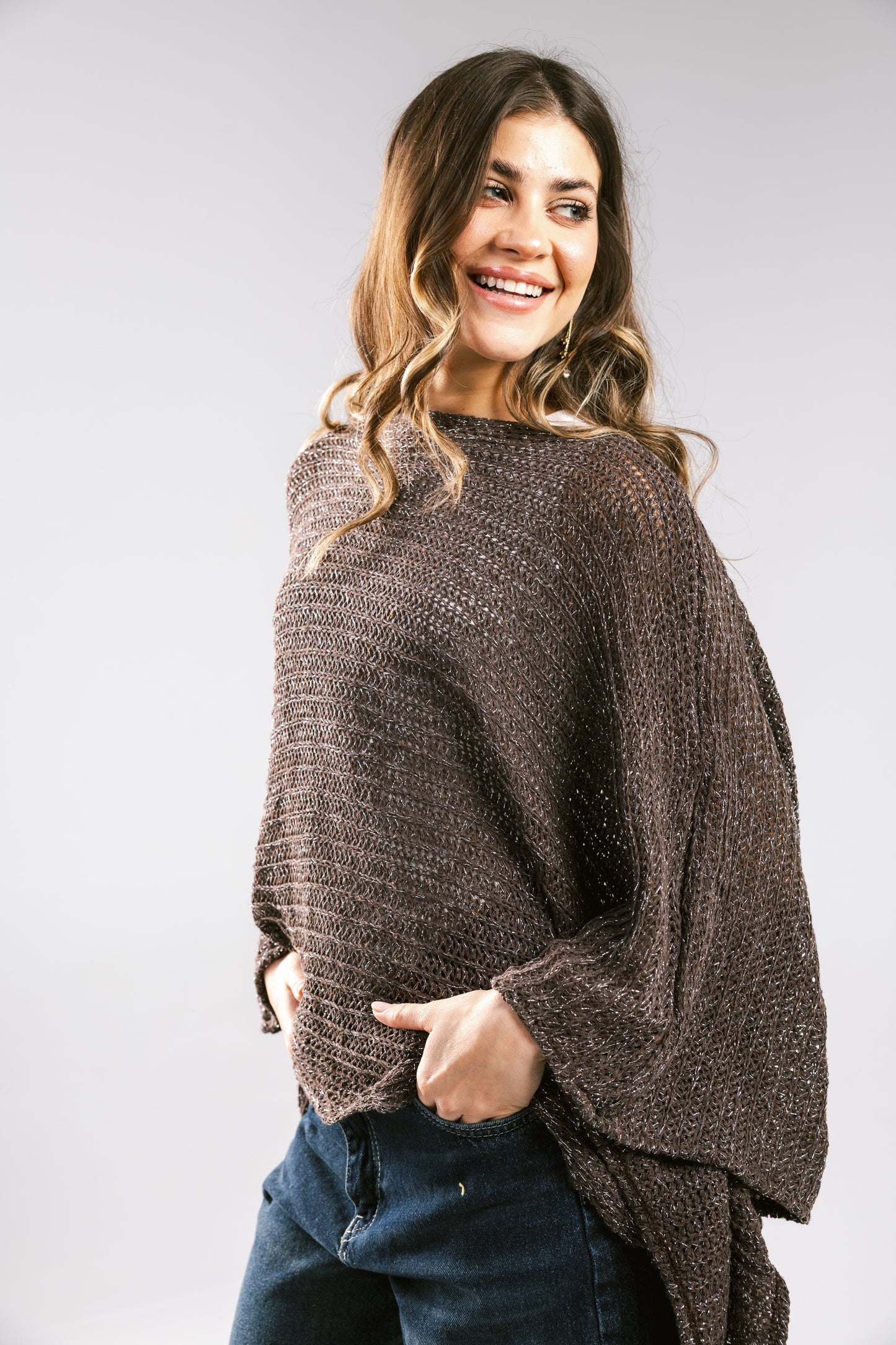 Seen At Sunset Crochet Cape in Brown